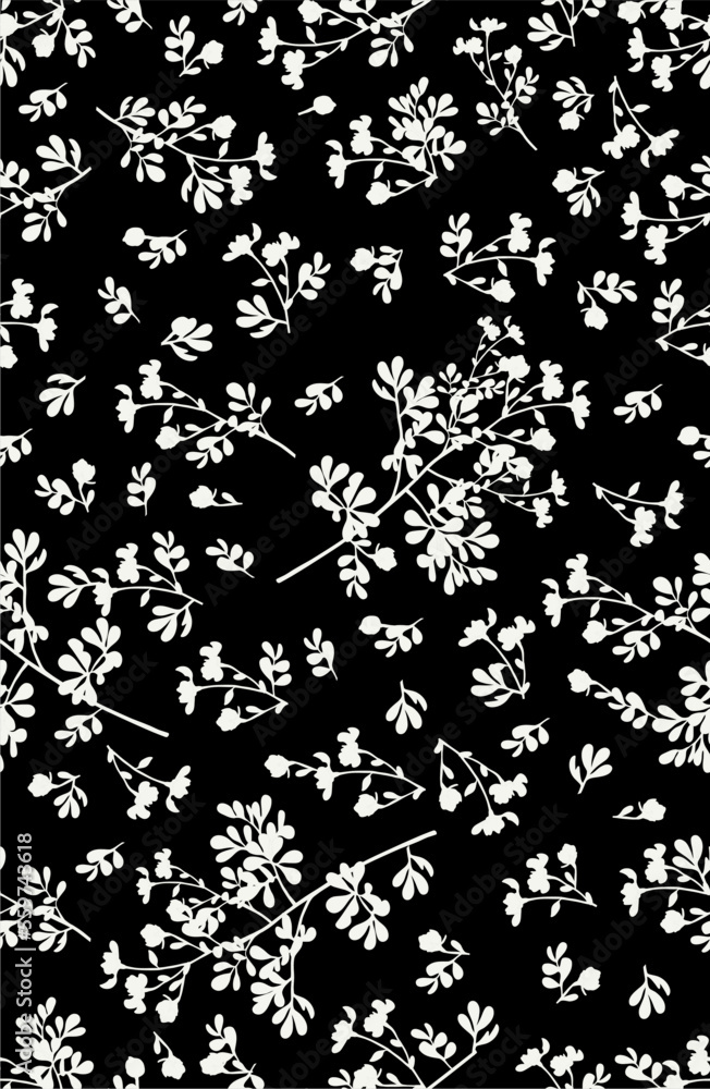 flowers herbs silhouette vector vintage seamless pattern