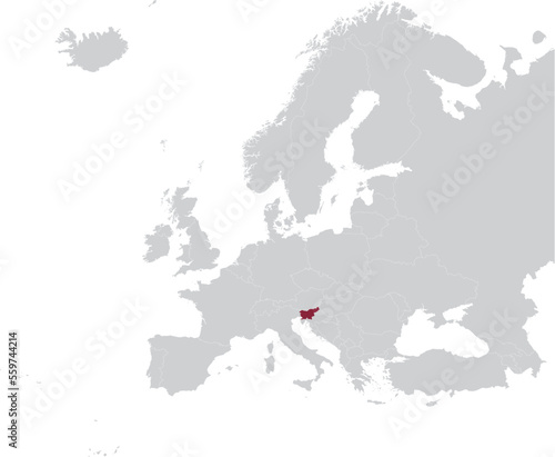 Maroon Map of Slovenia within gray map of European continent