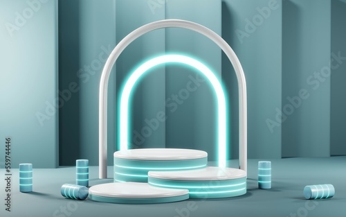 3D render of pastel template soft blue minimal background for show products