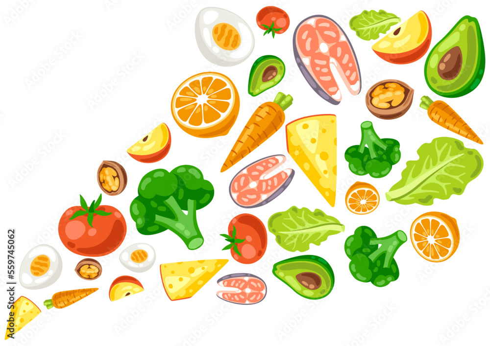 Background with healthy eating and diet meal. Fruits, vegetables and proteins for proper nutrition. Background with healthy eating and diet meal. Fruits, vegetables and proteins for proper nutrition.