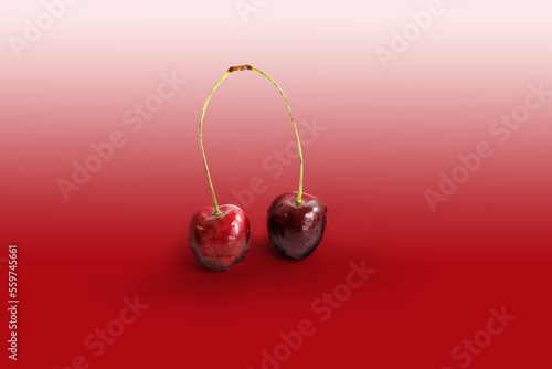 Czereśnie, owoce, fruit, red cherries on a white background,