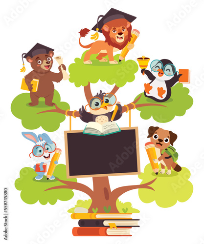 Education Tree With Cartoon Animals