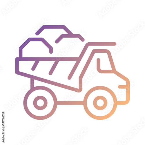 Dump truck pixel perfect gradient linear vector icon. Dumper lorry. Heavy materials transportation. Coal mining. Thin line color symbol. Modern style pictogram. Vector isolated outline drawing