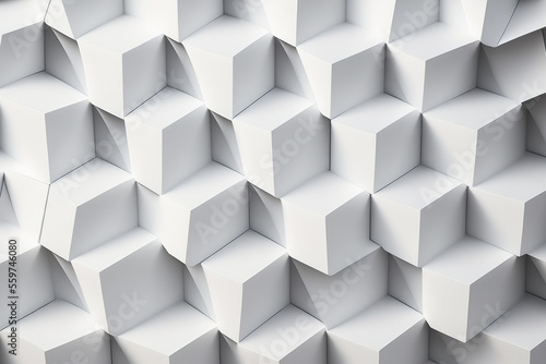 For use in business, industry, and other settings, a contemporary abstract geometric tileable texture. Polygonal square cube digital illustration tile wall background with futuristic white design