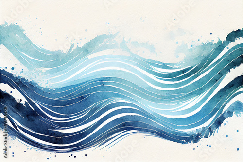 Deep blue sea water waves gradient lines abstract pattern background,  illustration imitating watercolor drawing created with Generative AI technology