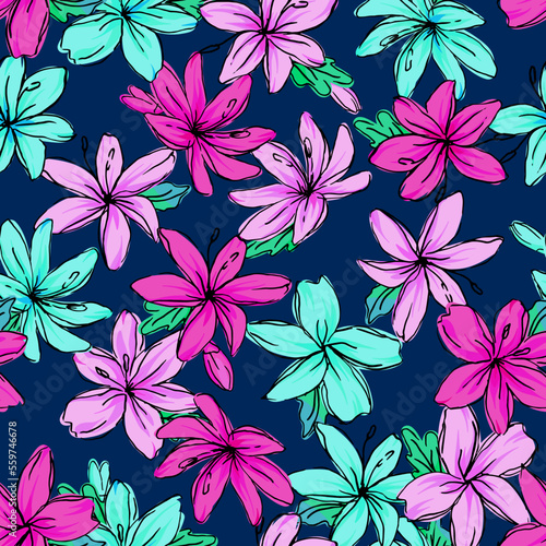 Seamless vector pattern with abstract summer flowers