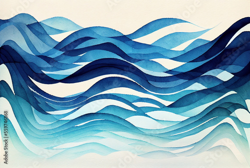 Fotografiet Deep blue sea water waves gradient lines abstract pattern background,  illustrat