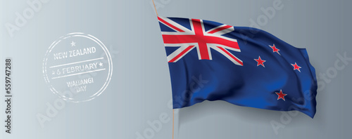New Zealand waitangi day greeting card, banner with template text vector illustration