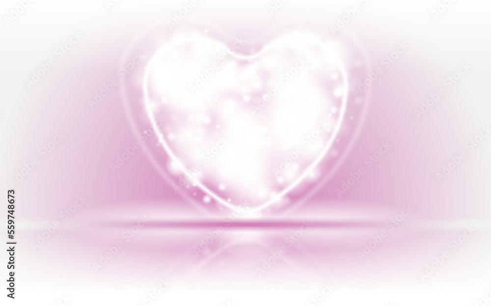 Neon shiny pink heart with glowing lights abstract background. St Valentines Day vector greeting design