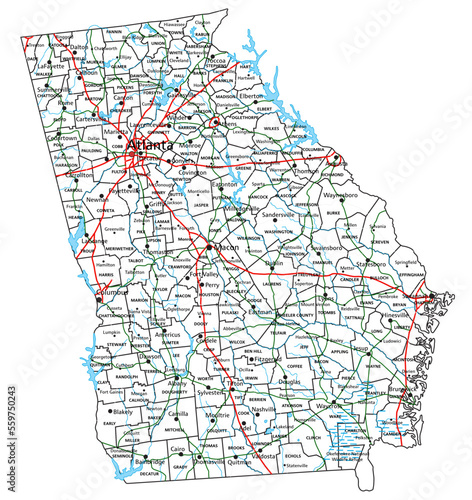 Georgia road and highway map. Vector illustration.