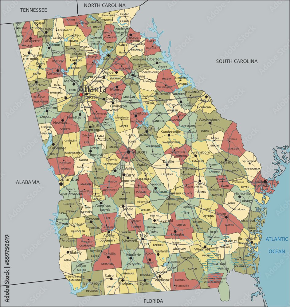 Georgia - Highly detailed editable political map with labeling. Stock ...