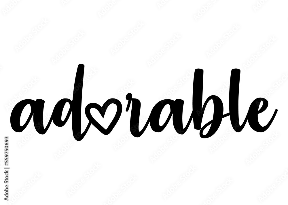 Letras de la palabra adorable con corazón en lugar de letra o. Texto manuscrito adorable Letras de la palabra adorable con corazón en lugar de letra o. Texto manuscrito adorable