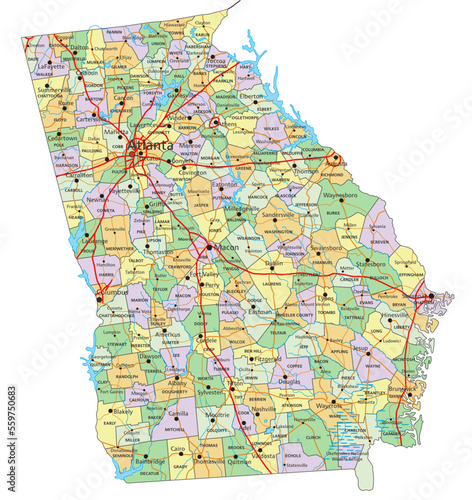 Georgia - Highly detailed editable political map with labeling.
