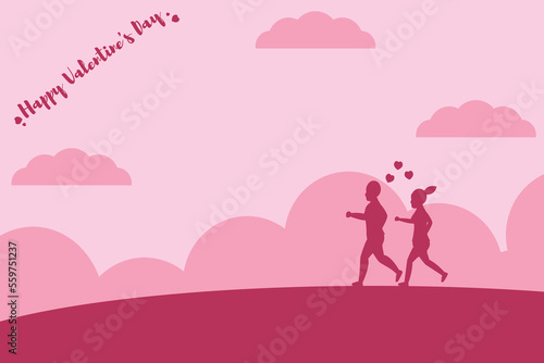 Couple jogging for good health. Expressing love, Lovers relationship, Design for Valentine's day festival on pink background, Valentine's day concept, Vector illustration. © Apirak