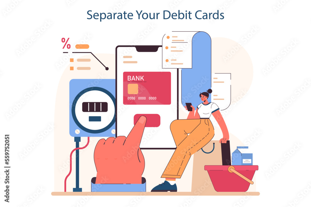 Obraz premium Separate your debit cards to decrease your spendings. Risk management