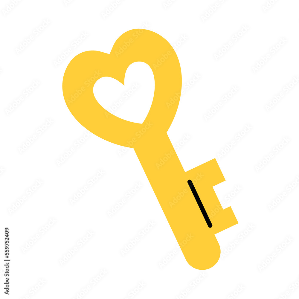 Golden heart-shaped key isolated on white. Vector clip art. Simple flat cartoon illustration. Relationships metaphor concept. Golden heart-shaped key isolated on white. Vector clip art. Simple flat cartoon illustration. Relationships metaphor concept.