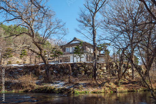 Lonely Japanese house in the forest