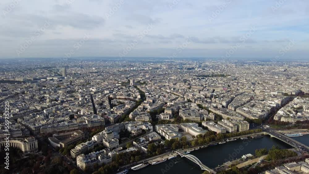 Densely Structures Of Urban Landscape View From The Eiffel Tower In Paris, France. Wide Shot Densely Structures Of Urban Landscape View From The Eiffel Tower In Paris, France. Wide Shot