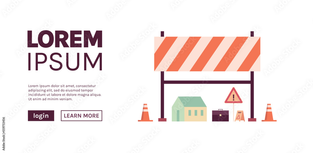 Different construction tools icons and set construction of buildings concept isolated copy space flat vector illustration.