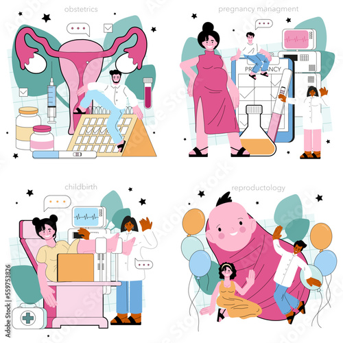 Reproductology and obstetrics set. Human reproductive health