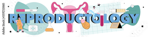 Reproductology typographic header. Human reproductive health, biological