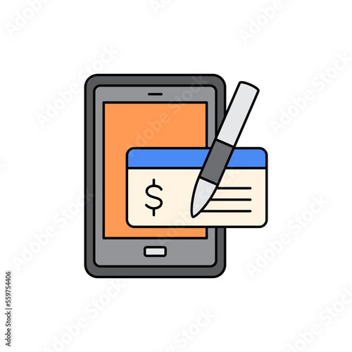 Mobile cheque icon in color, isolated on white background 