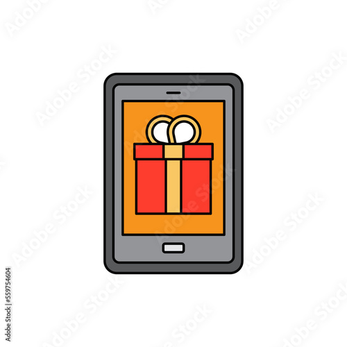 Buy gift with phone icon in color, isolated on white background 