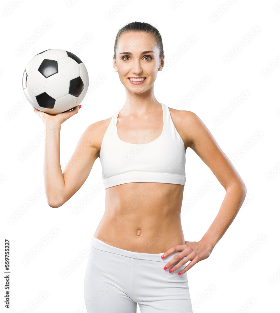 Happy athlete holding a soccer ball Happy athlete holding a soccer ball