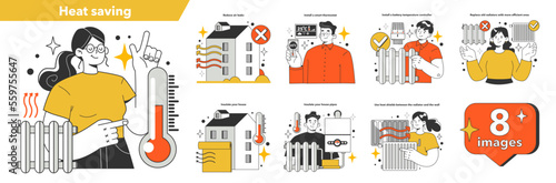 Energy efficiency at home set. How to save on your heating bill or low