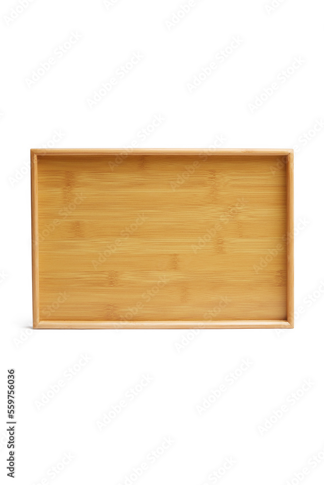 Close-up shot of a rectangular bamboo serving tray for a tea ceremony. A wooden tea tray with raised edges is isolated on a white background. Front view. Close-up shot of a rectangular bamboo serving tray for a tea ceremony. A wooden tea tray with raised edges is isolated on a white background. Front view.