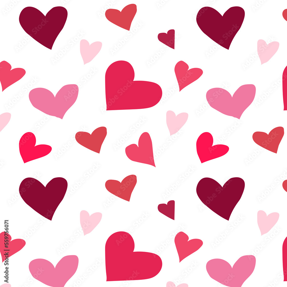 seamless vector flat pattern with hearts for st valentines day on white background