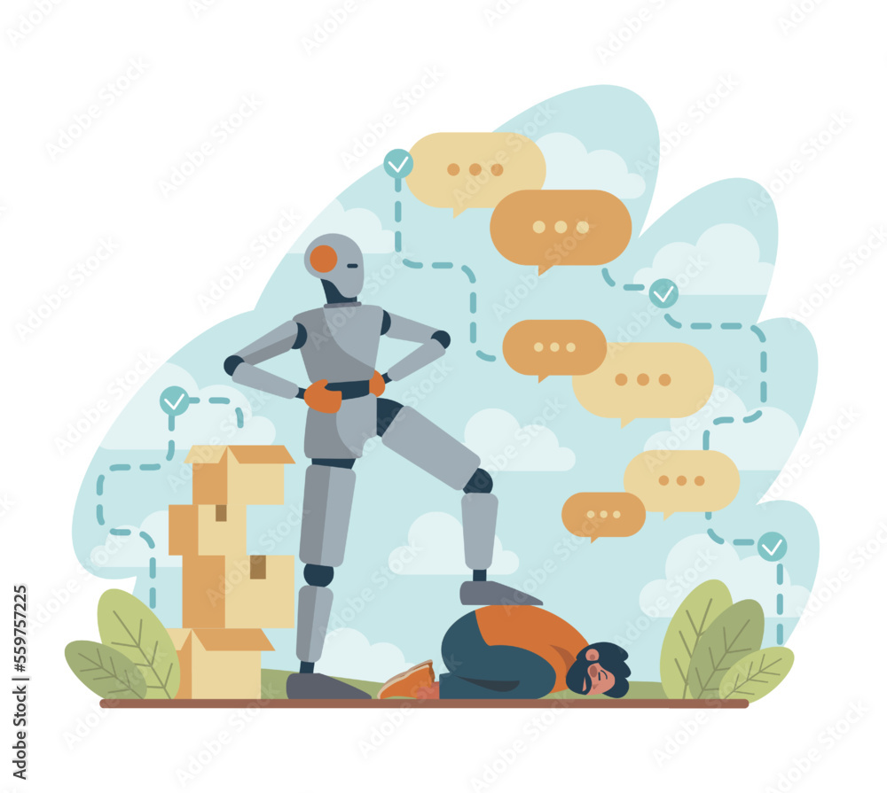 Robot versus human concept. Idea of artificial intelligence development