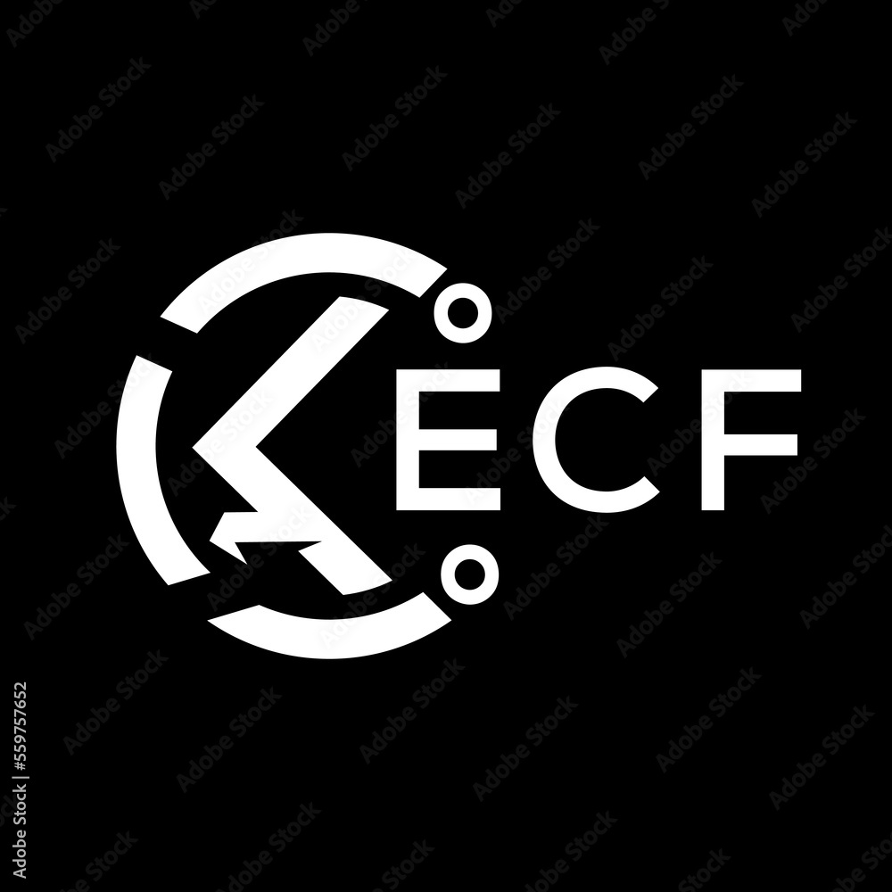 ECF letter logo. ECF white image on black background. ECF vector logo