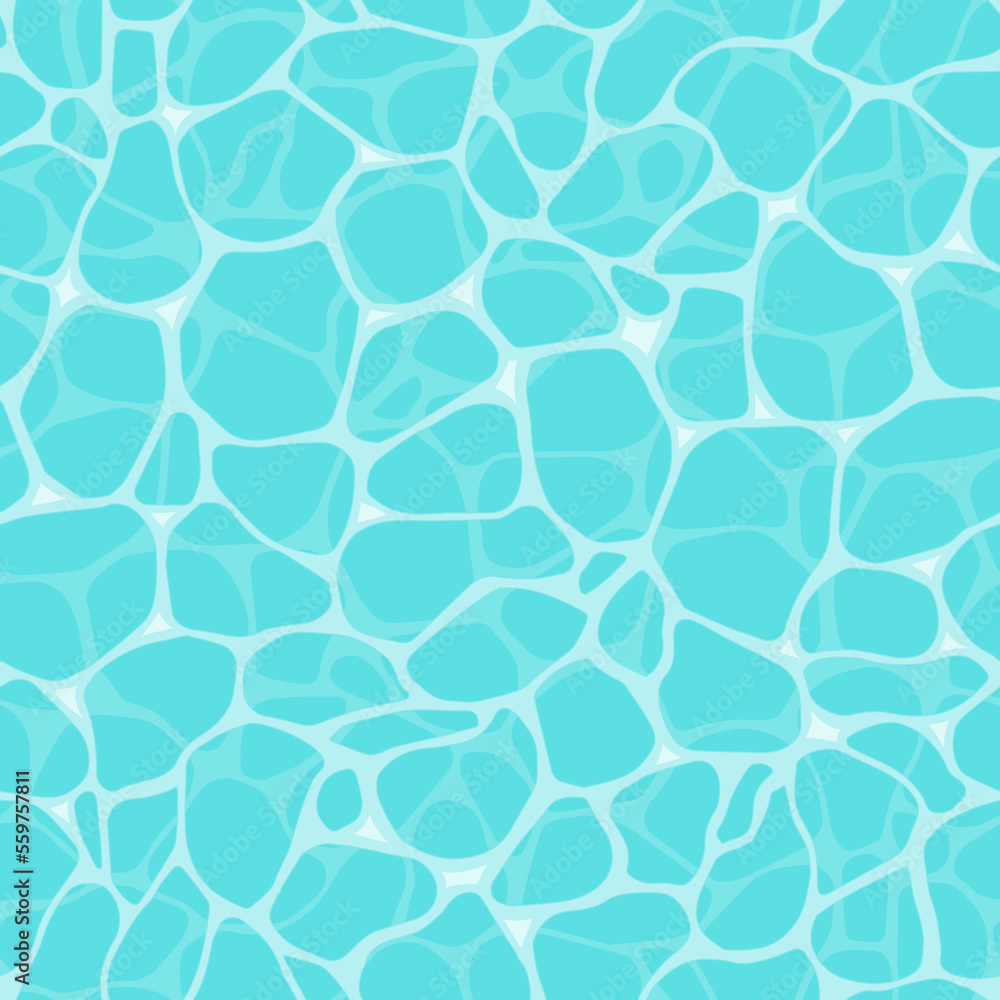 Water texture. Swimming pool water ripples, sea surface reflections and caustic pattern seamless vector background