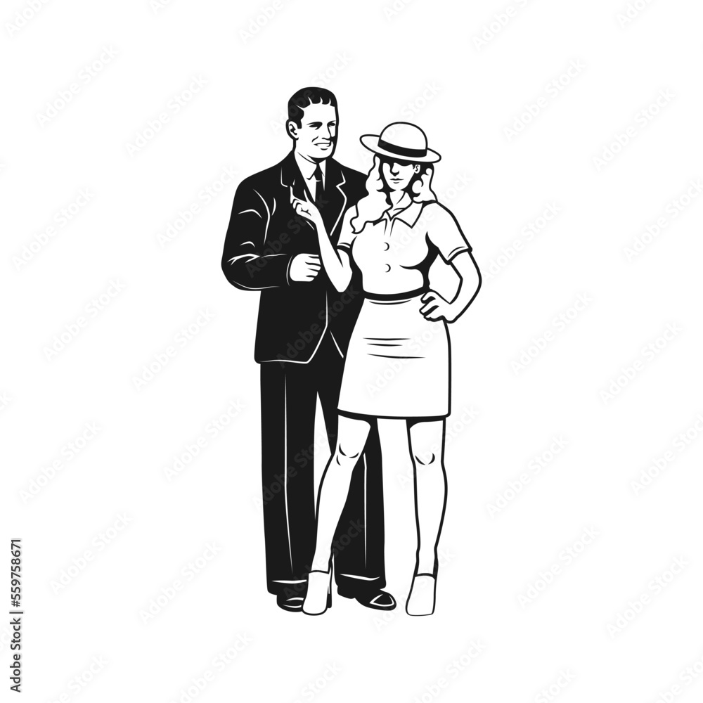 a pair of lovers standing affectionately. vector illustration a pair of lovers standing affectionately. vector illustration