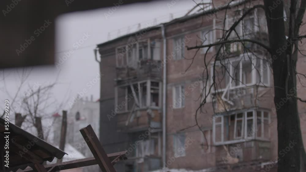 A residential building near Kyiv destroyed by russians in Ukraine A residential building near Kyiv destroyed by russians in Ukraine