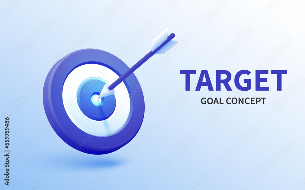 Marketing success concept. Targeting the business. Realistic 3d design red target and arrow in center. Game of darts. Vector web landing page banner design. Business finance, goal, target achievement. Marketing success concept. Targeting the business. Realistic 3d design red target and arrow in center. Game of darts. Vector web landing page banner design. Business finance, goal, target achievement.