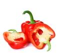 red and green peppers with white background no people stock photo