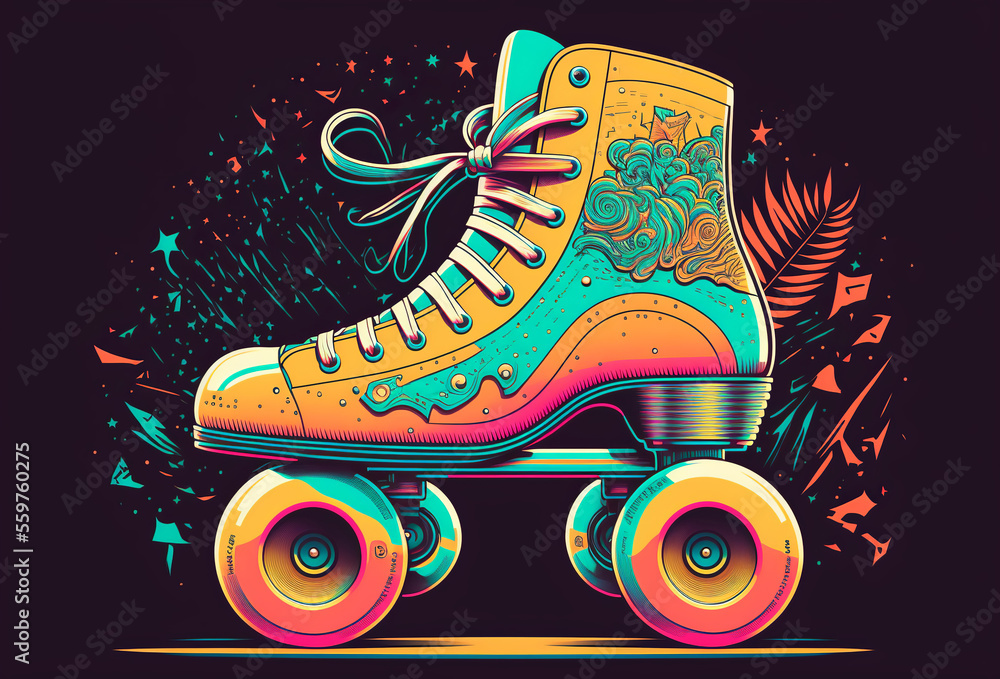 Obraz Vintage roller skate illustration. Retro skates. Generative ai fototapeta, plakat