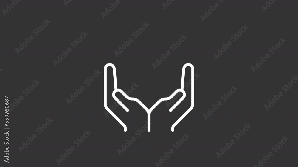 Animated support white line icon. Protecting, helping hands. Providing assistance. Seamless loop HD video with alpha channel on transparent background. Motion graphic design for night mode Animated support white line icon. Protecting, helping hands. Providing assistance. Seamless loop HD video with alpha channel on transparent background. Motion graphic design for night mode