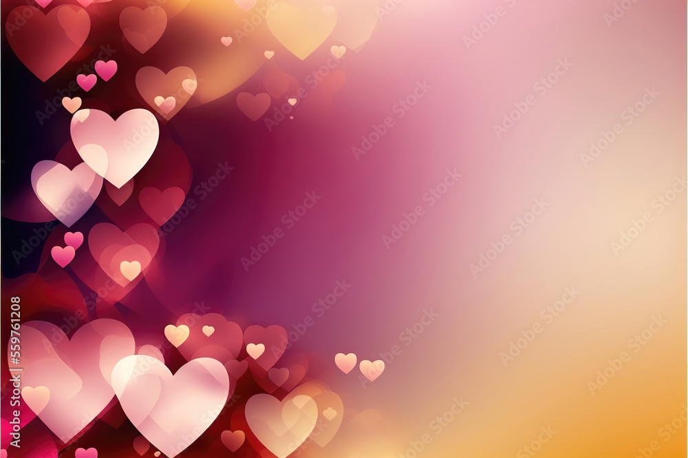 red and pink valentine's day background with hearts, generative ai