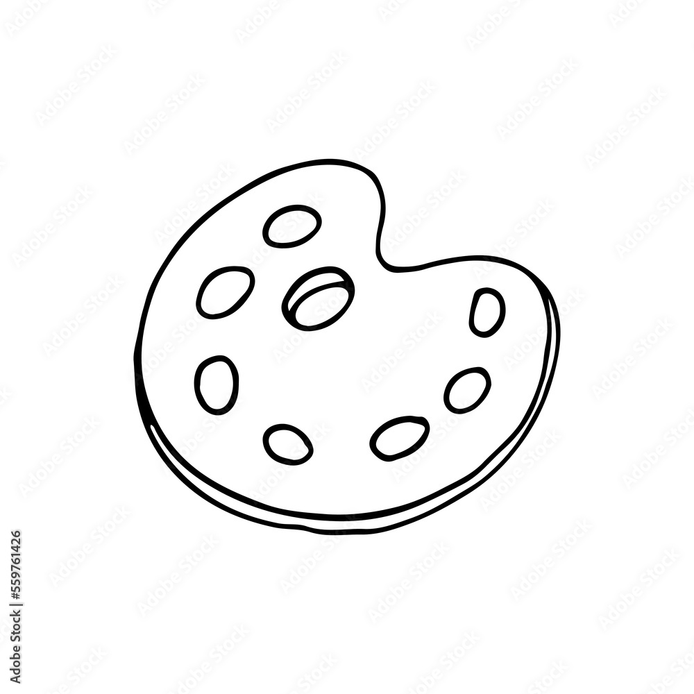 Palette. An artist's tool for mixing paints. Thin and light oval board. Doodle. Vector illustration . Hand drawn. Outline.