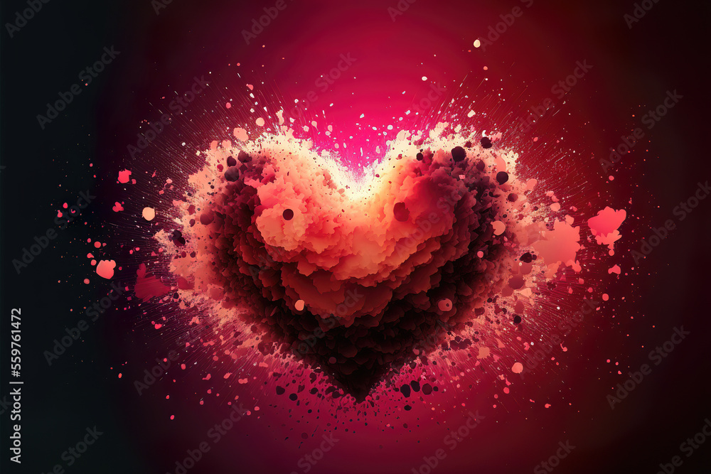 red and pink valentine's day background with hearts, generative ai
