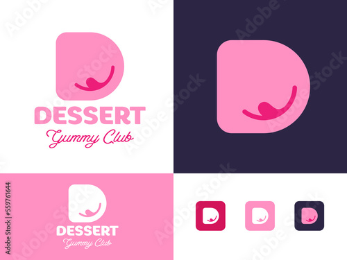 D monogram. Desserts and sweet food logo. Kids desserts. Cafe emblem. Identity, corporate style.