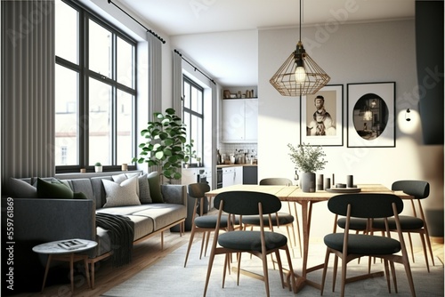 Interior design of modern scandinavian apartment, living room, ai generated