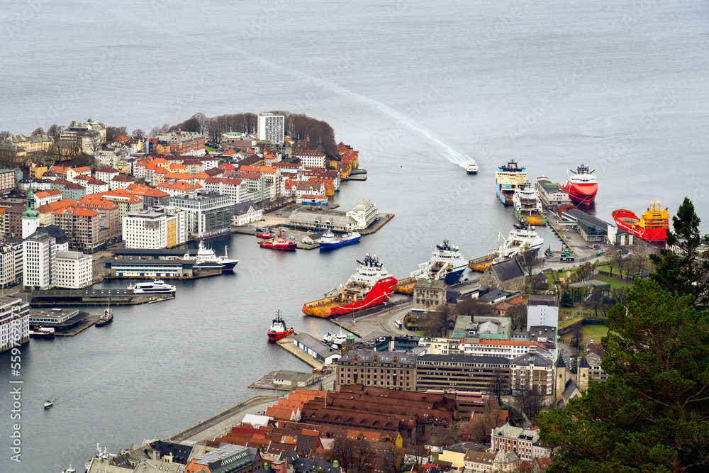 View over harbor in Bergen, Norway.