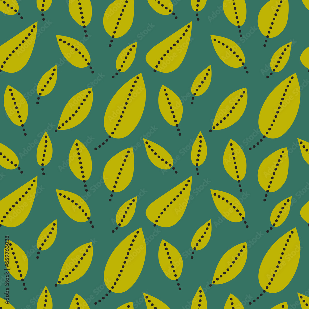Leaves and dots seamless pattern. Simple stylised flat elements. Vector illustration Leaves and dots seamless pattern. Simple stylised flat elements. Vector illustration