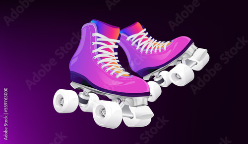 Roller skates illustration. Retro roller skates 3d vector. 90s disco roller skating. 80s and 90s sport activity vector.
