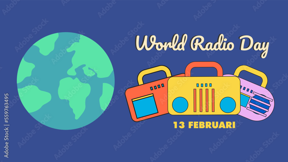 World Radio day with groovy design concept, y2k design, vintage colour World Radio day with groovy design concept, y2k design, vintage colour