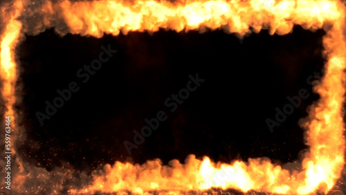shining fire with sparks square screen frame, isolated - object 3D rendering